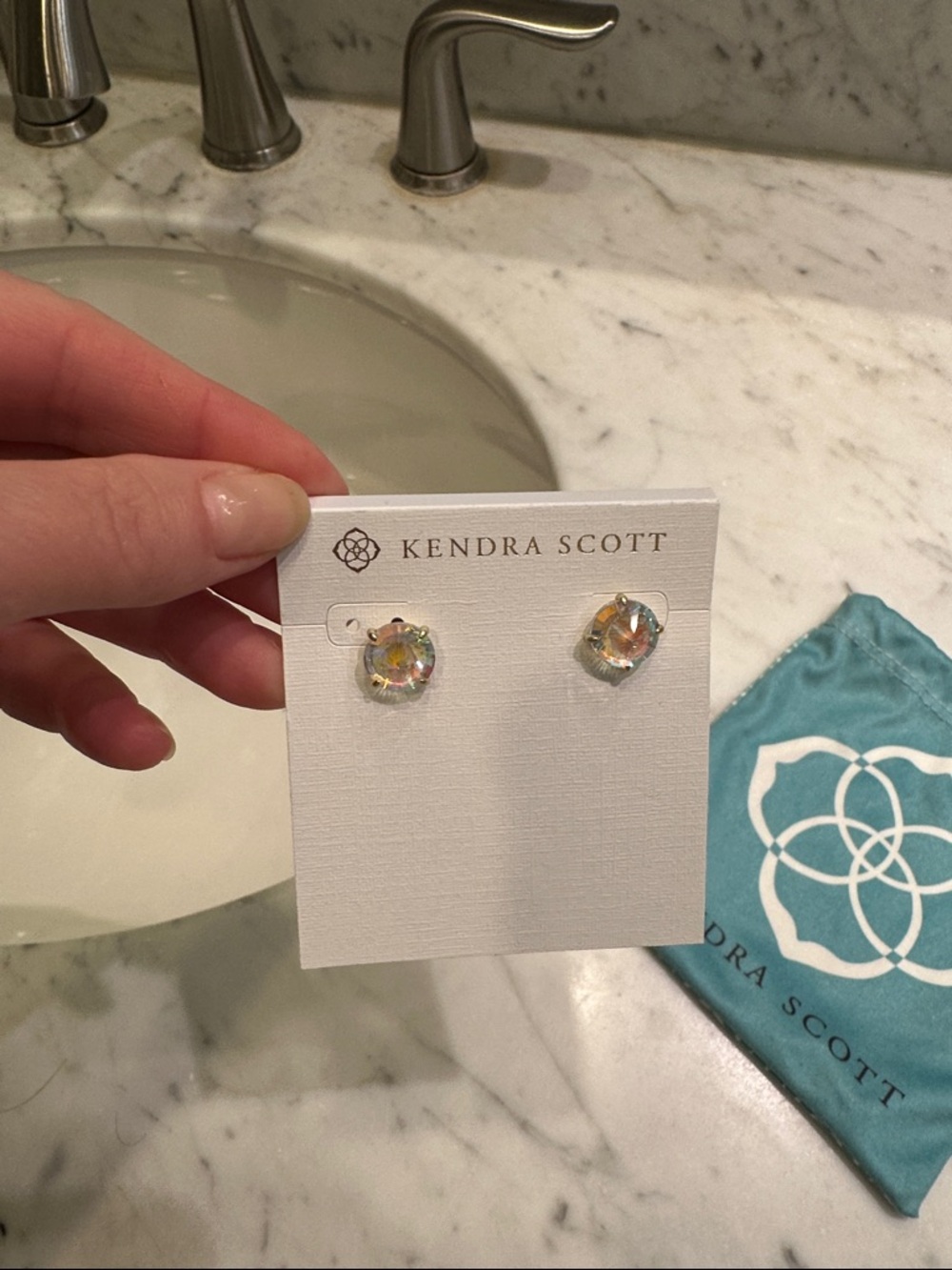 Kendra Scott Iridescent Crystal Stud Earrings - Gold Tone